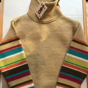 Girl's tan & multi-striped sweater by Pixie et Cie